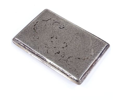 A Middle Eastern white metal engraved silver cigarette case, with flower and bird decoration, and spring-hinged action, lengt
