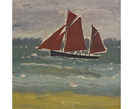 Oil on board, modernist seascape, unsigned, 8.5" x 10", framed 