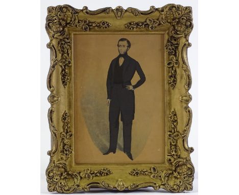 19th century ink/watercolour, portrait of a gentleman, unsigned, 10" x 7", framed 