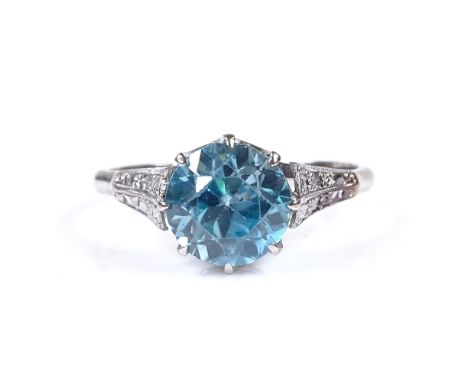 A 9ct white gold blue zircon solitaire ring, setting height 9.1mm, size N, 2.4g 