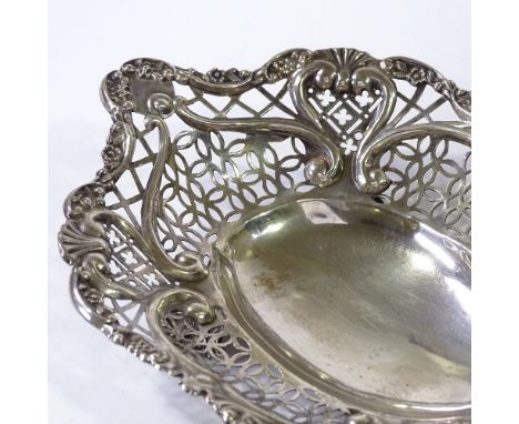 A Victorian silver bon bon dish, with foliate and floral border, and ornate pierced edge, by William Hutton &amp; Sons Ltd, h