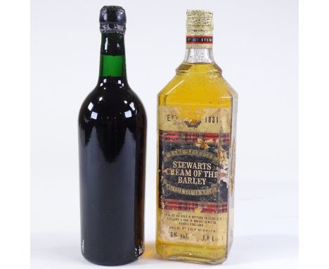 A bottle of Stewarts Cream of the Barley blended Scotch Whisky, and a bottle of Warres 1970 LBV Port (no label) (2) 
