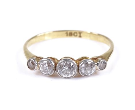 An 18ct gold 5-stone graduated diamond ring, with collet set diamonds, setting height 3.9mm, size M, 1.8g 