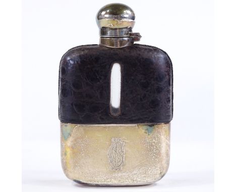 A silver and leather-cased hip flask, by James Dixon &amp; Sons, hallmarks Sheffield 1894/95, length 12cm 