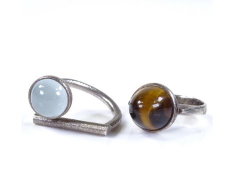 A Danish sterling silver and moonstone stylised ring, by F H Sorensen, size I, together with a Scandinavian sterling silver a