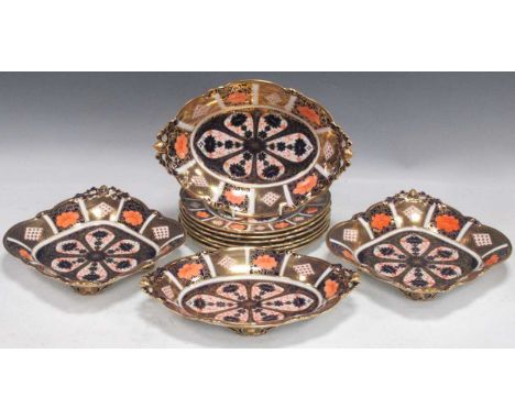 Six Royal Crown Derby Imari plates and four serving dishes, no major damageSome light scratching and minor rubbing to gilt