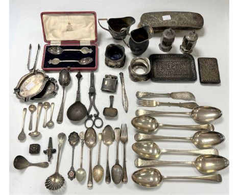 A collection of silverware including flatware, cruets etc., 33.4ozt weighable silver, together with a small collection of sil