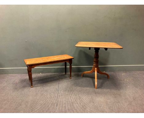 A Regency oak occasional country tripod table, the top 72 x 76cm, and a low rectangular table, the top with two lined engrave
