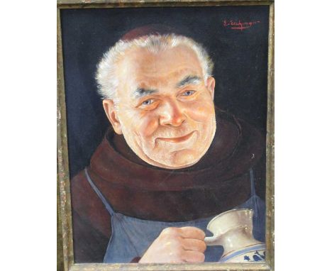 Erwin Eichinger (1892–1950) Merry monk with a pitchersigned 'E. Eichinger' (upper right)oil on board25.5 x 19cmProvenance:Coo