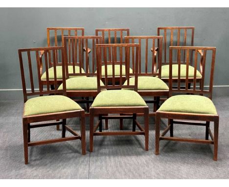 A set of eight mahogany stick back dining chairs, 19th century (8)Frames very knocked and scratchedThe upholstery appears in 