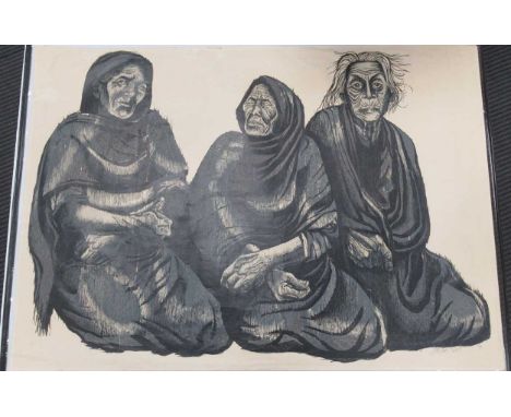 A mixed lot of 16 unframed works to include an abstract in the manner of Auguste Herbin, Anthony Cahill, an abstract composit