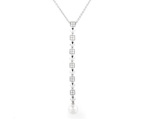 Bvlgari / Bulgari Approx. .50 Carat Round Brilliant Cut Diamond, Pearl and 18 Karat White Gold Lucia Pendant Necklace. Diamon