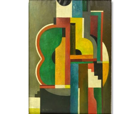 Attributed to: Gustave Buchet, Swiss (1888 - 1963) Oil on Canvas, Abstract Cubic Composition, Signed Lower Left, Light yellow