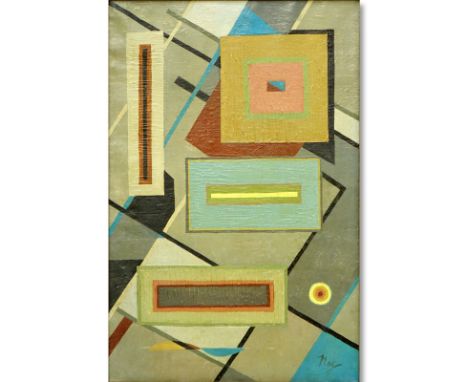 Attributed to: Lloyd Ney, American (1893 - 1965) Oil on Canvas, Abstract Geometric Composition, Signed Lower Right. Light spo
