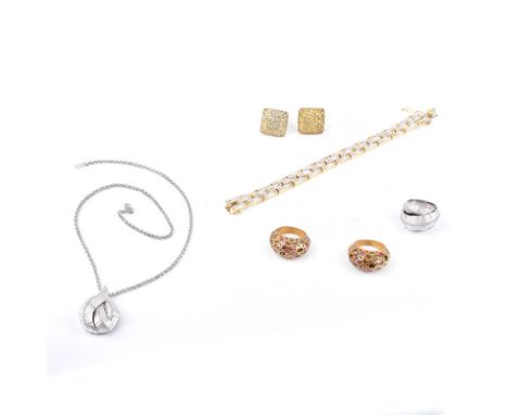 Collection of Sterling Silver Jewelry Including a Bracelet with Baguette Faux Diamonds, Pair of Earrings with Faux Yellow Dia