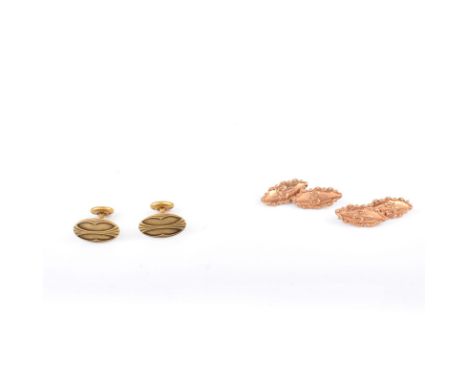 Two (2) Pair Men's Vintage 14 Karat Yellow and Rose Gold Cufflinks. Unsigned. Good vintage condition. Rose gold measure 7/8" 