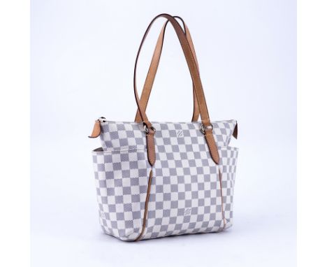 Louis Vuitton Damier Azur Ivory Coated Canvas Totally PM Tote. Golden brass hardware, vachetta straps. Beige canvas interior 