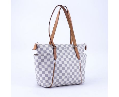 Louis Vuitton Damier Azur Ivory Coated Canvas Totally PM Tote. Golden brass hardware, vachetta straps. Beige canvas interior 