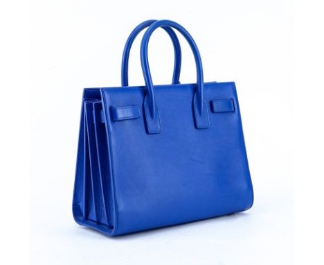 Saint Laurent Electric Blue Smooth Calf Leather Sac De Jour Baby PM. Gold tone hardware. Black leather interior with slot poc