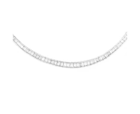 Vintage Approx. 12.0 Carat Baguette Cut Diamond and Platinum Necklace. Diamonds F-G-H color, VS1-VS2 clarity. Stamped Pt900. 