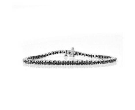 Vintage Approx. 2.0 Carat Round Cut Black Diamond and 14 Karat White Gold Line Bracelet. Stamped 14K. Good condition. Measure
