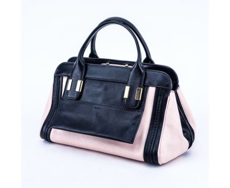 Chloe Light Pink and Black Mini Alice PM Smooth Calf Leather Handbag. Gold tone hardware, fabric interior with slot pocket. O