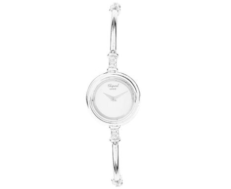Chopard Lady's Diamond Accented 18 Karat White Gold Bracelet Watch with Manual Movement. Diamonds F color, VVS clarity. Signe