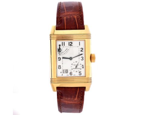 Man's Vintage Jaeger Le Coultre 18 Karat Yellow Gold Reverso Automatic 8 Day Power Reserve Model 240.1.15 with Italian Alliga