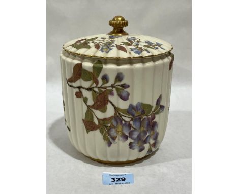 A Royal Worcester blush ivory fluted jar and cover. 7" high. Shape 1282.