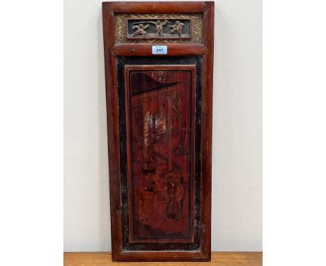A Chinese decorated wood screen panel,  28" x 11".