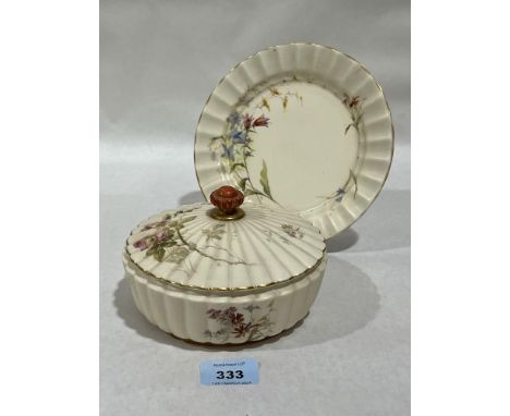 A Royal Worcester fluted jar, cover and stand. The stand 8" diam.
