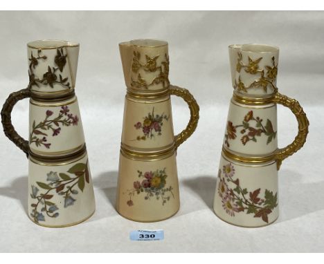 Three Royal Worcester conical jugs. Shape 1047. 8" high.