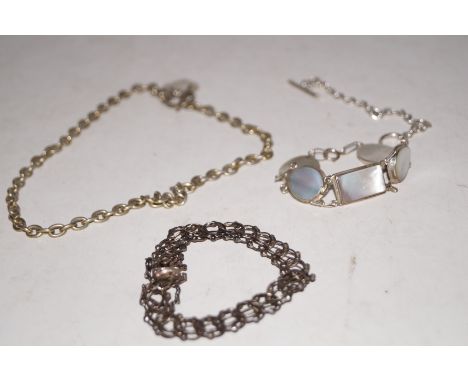 Silver bracelet set with mother of pearl, silver bracelet together with a white metal necklace &amp; bracelet 