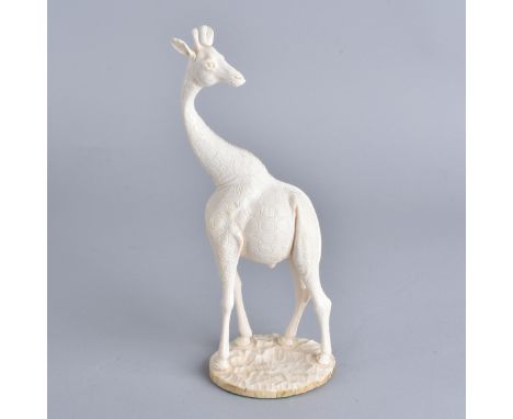 African Carved Ivory Giraffe Figurine. Signed "M. Radinaga?". Measures 9" H x 3-1/4" W. We Will Not Ship This Item Out of Sta