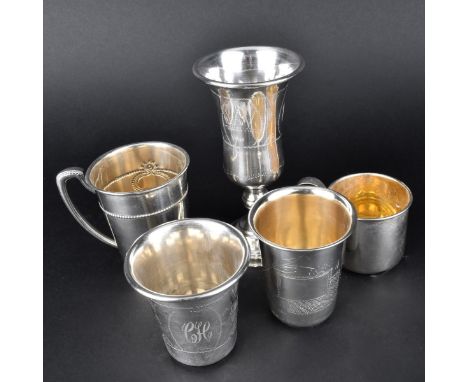 Lot of Five (5) Vintage Assorted Sterling Silver Cups. Each appropriately signed, one is monogrammed. Tallest measures 5-1/4"