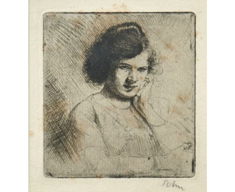 Augustus John OM RA, British 1878-1961 -Young woman musing;&nbsp;etching, signed lower right 'John', also signed in the plate
