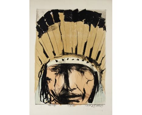 Leonard Baskin,&nbsp;American 1922&ndash;2000 -&nbsp;Crazy Horse, 1974;&nbsp;lithograph in colours, signed in pencil lower ri