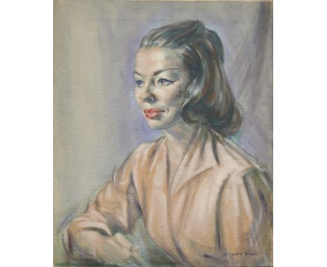 Stephen Ward,&nbsp;British 1912-1963 -&nbsp;Portrait of a woman seated in a pink dress;oil on canvas, signed lower right 'Ste