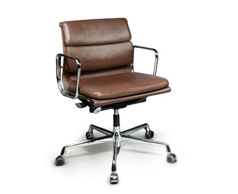Charles & Ray Eames,  American 1907-1978 and 1912-1988 for Vitra -   'EA208' Soft Pad office chair, c.2010;   Aluminium, leat