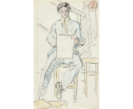 Mary Swanzy HRHA, Irish 1882-1978 -&nbsp;Artist with sketch pad;&nbsp;pencil crayon on paper, 16.2 x 9.8 cm: together with an