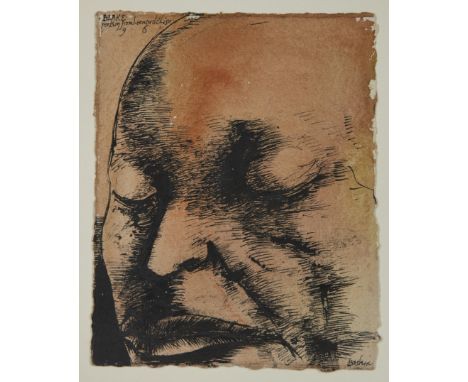 Leonard Baskin,&nbsp;American 1922&ndash;2000 -&nbsp;William Blake, 1961;&nbsp;ink and watercolour on paper, signed lower rig