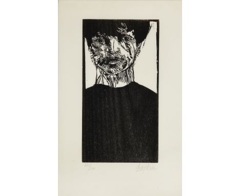 Leonard Baskin,&nbsp;American 1922&ndash;2000 -&nbsp;Othello Young, Male Portrait, 1973;&nbsp;woodcut on paper, signed lower 