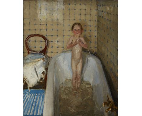 Amy Katherine Browning ROI SWA,&nbsp;British 1881-1978 -&nbsp;Bathtime;&nbsp;oil on canvas, signed lower right 'A K Browning'