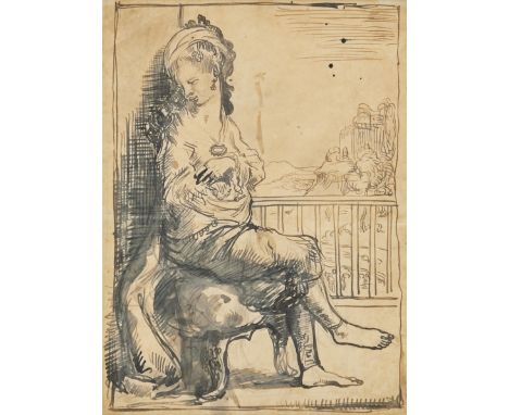 Sir William Orpen KBE RA RHA,&nbsp;Irish 1878-1931 -&nbsp;Study for a seated girl (Fatima);&nbsp;ink on paper, 24.5 x 18 cm&n