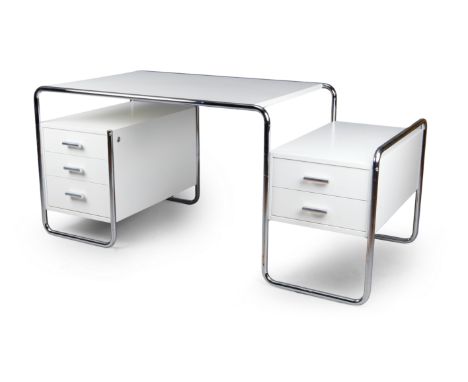 Marcel Breuer,  Hungarian/German 1902-1981 - for Thonet   Model 'S285' desk, c.2010;    lacquered ash, chromed steel, with Ma