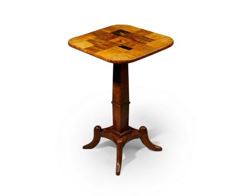 An Irish specimen topped yew wood occasional table,&nbsp;first quarter 19th century -&nbsp;the rounded square top on obelisk 