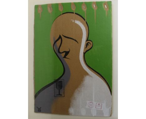 Adam Neate (British b. 1977) screen print portrait on found cardboard 43cm x 57cm