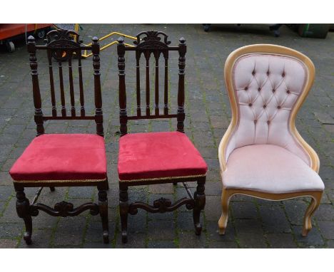 Pair of 17th century style chairs &amp; a button back chair