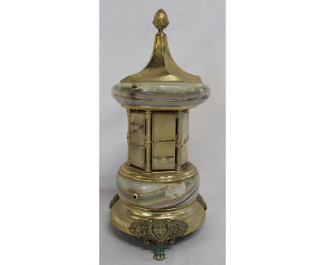 Italian gilt metal &amp; onyx pagoda shaped musical cigarette dispenser (not currently working as the button that activates t