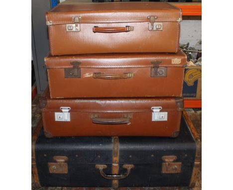 Vintage trunk &amp; 3 leather effect suitcases